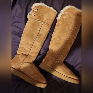 UGG Tall Button Suede Over-the-Knee Boots in Chestnut